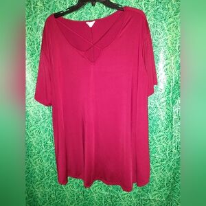 Measeor Blouse Tunic XL Solid Short Sleeve Red Pre-owned